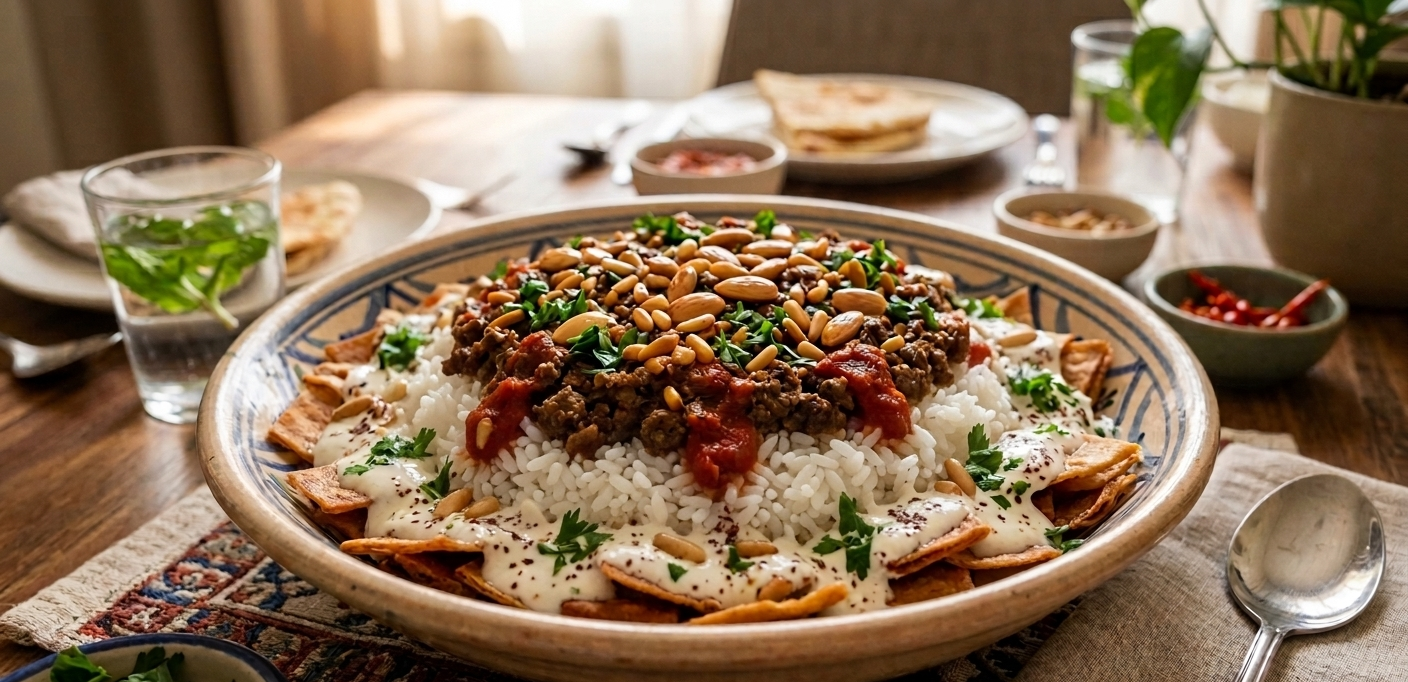 You are currently viewing فتة باللحم المفروم والرقاق