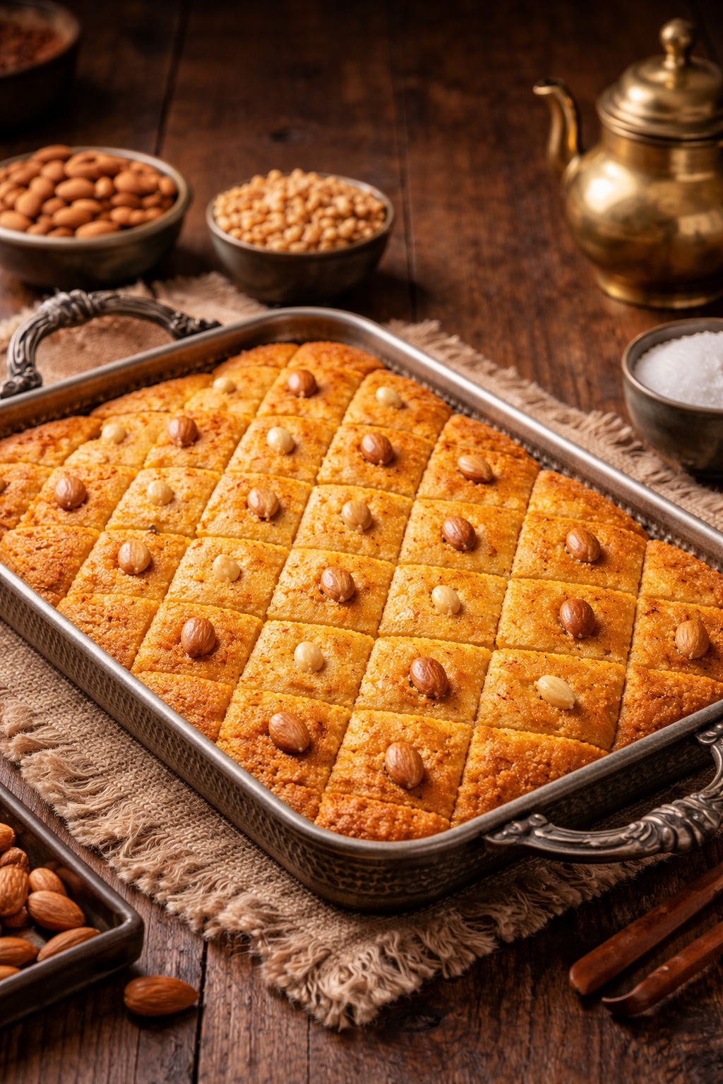 You are currently viewing بسبوسة سهلة ومتماسكة بطعم لذيذ يذوب في الفم