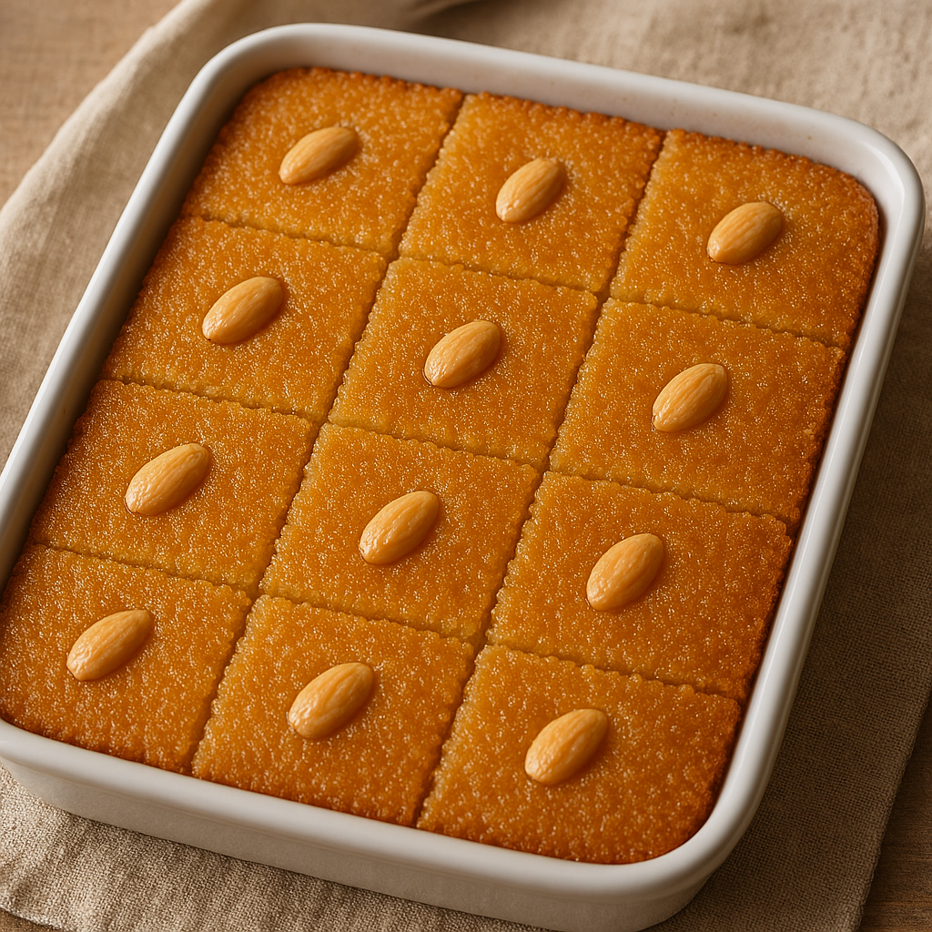 You are currently viewing طريقة عمل بسبوسة الزبادي (السر في القوام الطري واللون الذهبي)