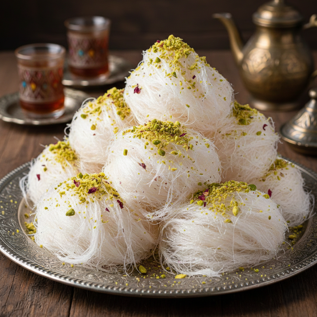 You are currently viewing غزل البنات الحلبي الأصلي – أسرار الخيوط الحريرية والحشوة الفاخرة مع شيف تيتا