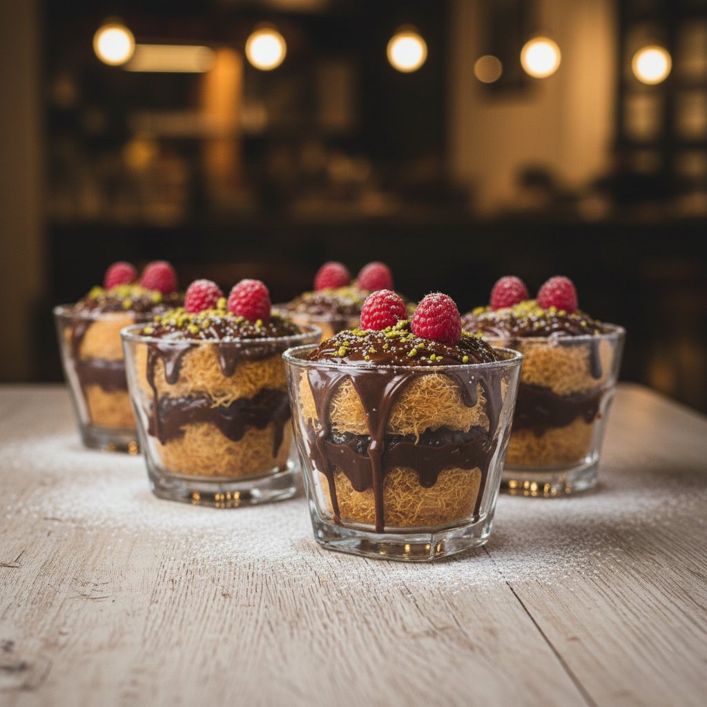 You are currently viewing كاسات الكنافة المقرمشة بصوص الشكولاتة – تحلية “الخمس دقائق” بلمسة شيف تيتا