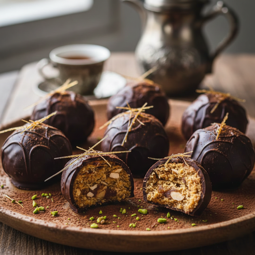 You are currently viewing كرات الرهش بالشوكولاتة – حلى “السعادة” الفاخر بـ 3 مكونات فقط مع شيف تيتا