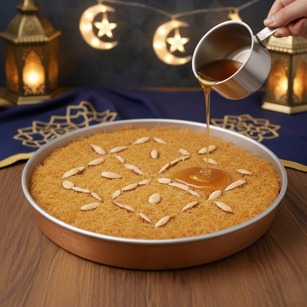 You are currently viewing الكنافة السادة المقرمشة – سر اللون الذهبي الموحد والطعم الأصلي مع شيف تيتا