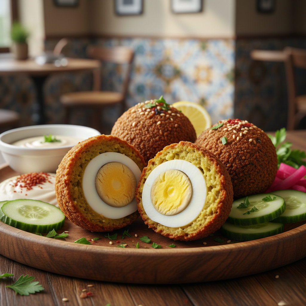 You are currently viewing فلافل محشية بالبيض (طعمية بالبيض) – سر القرمشة والحشوة المتماسكة مع شيف تيتا