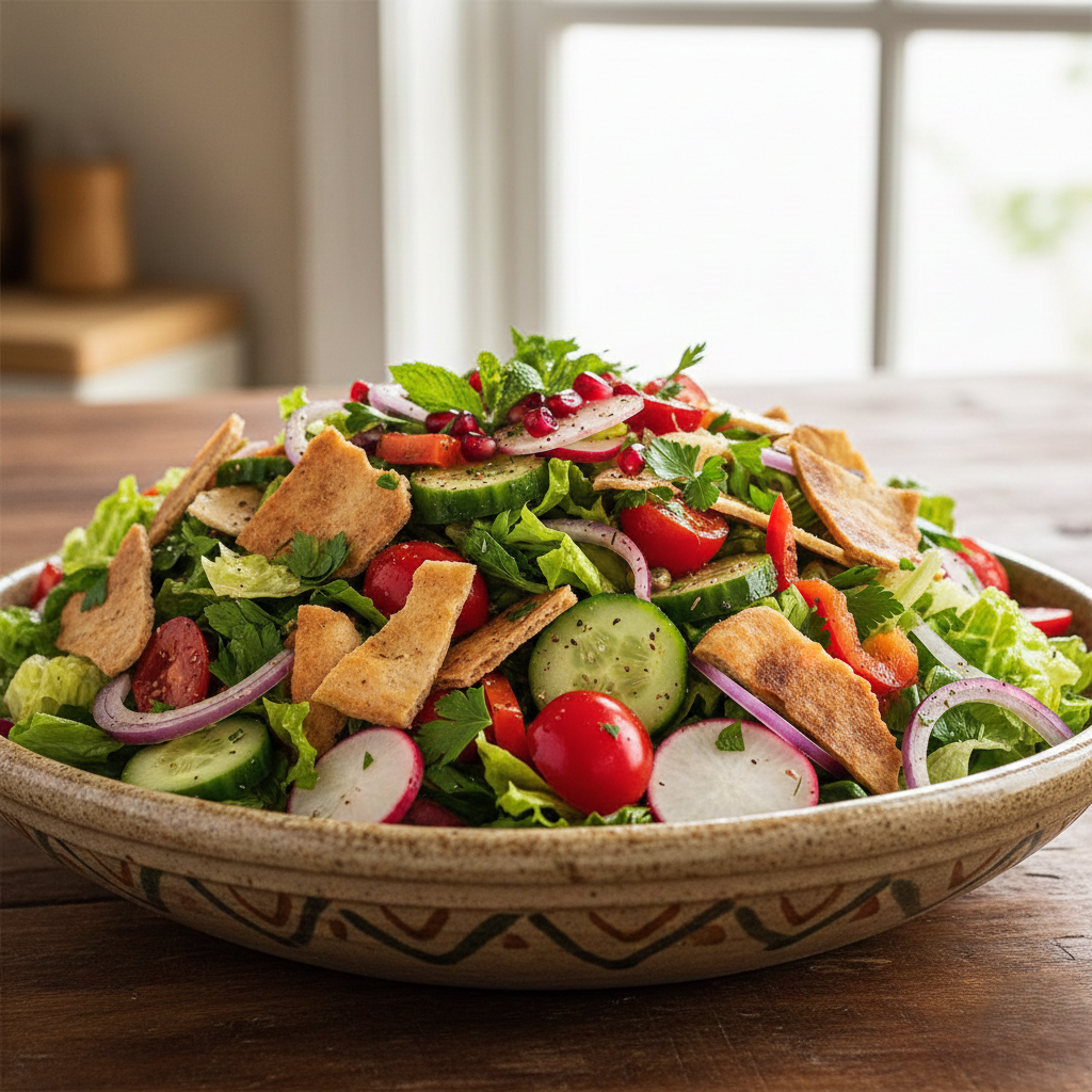 You are currently viewing سلطة الفتوش اللبنانية – أسرار التتبيلة الحامضة والقرمشة الدائمة مع شيف تيتا