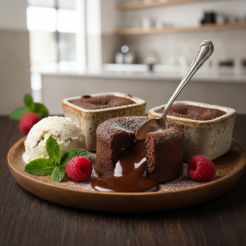 You are currently viewing طريقة عمل كيكة الشوكولاتة الغارقة (مولتن كيك السائل والشهي)