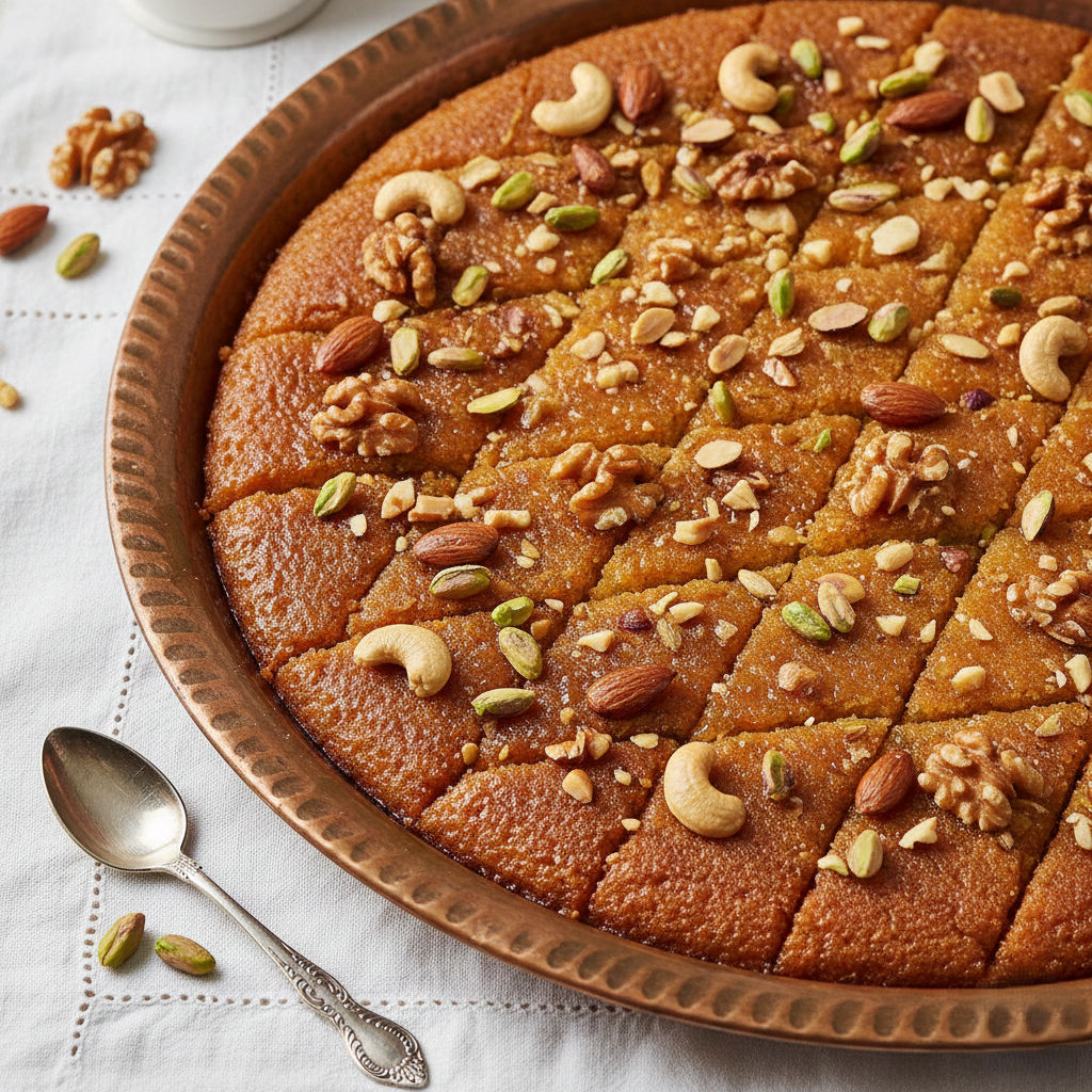 You are currently viewing سر بسبوسة الحلواني “المكرملة” – القوام المرمل والذوبان المثالي مع شيف تيتا