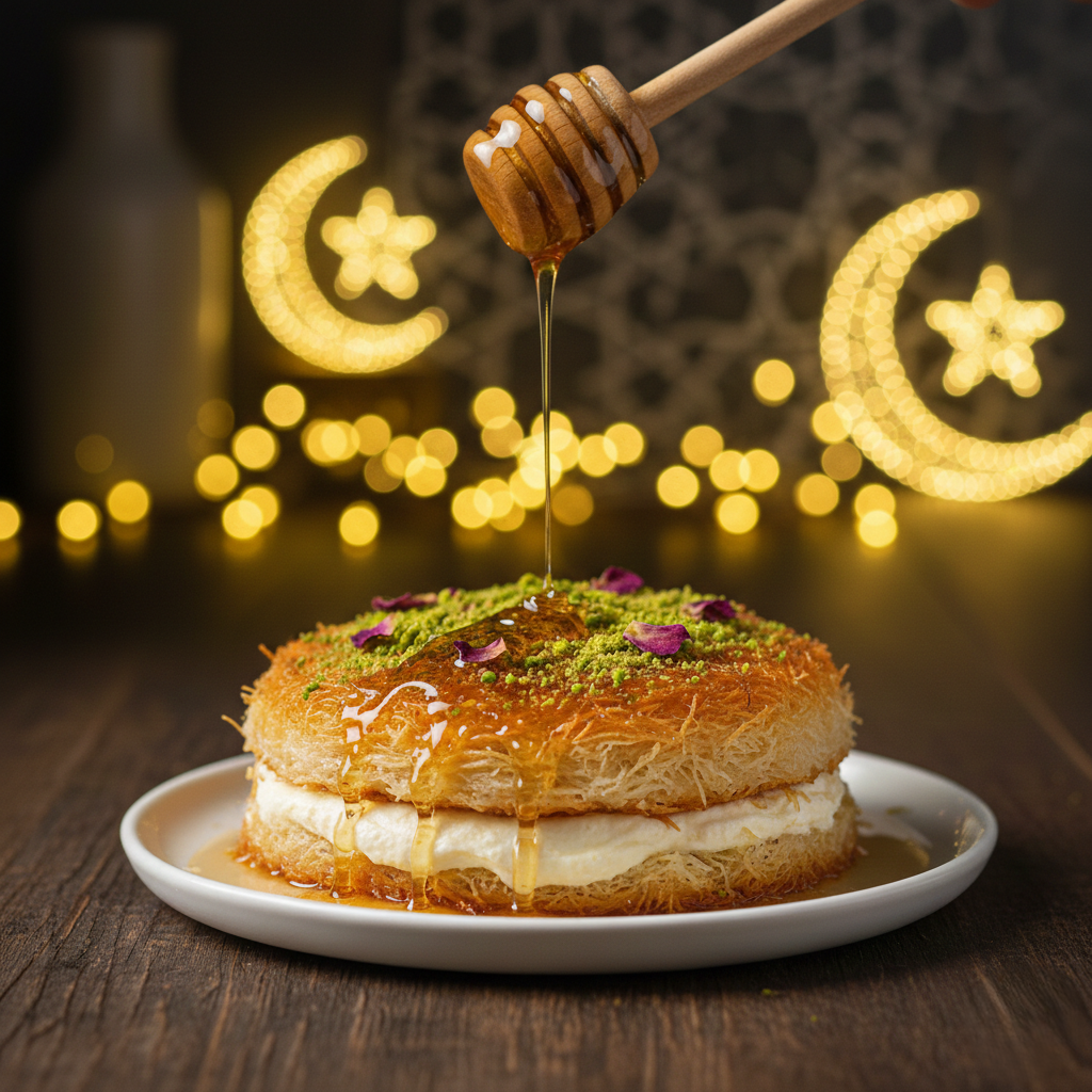 You are currently viewing طريقة عمل كنافة القشطة (الملكية باللون الذهبي والقوام المقرمش)