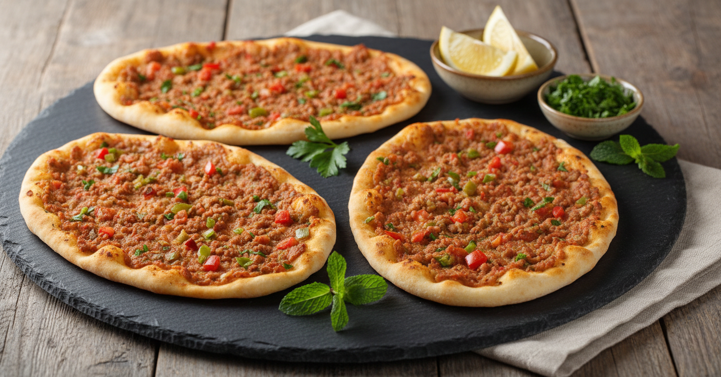 You are currently viewing الصفيحة باللحمة الشامية – أسرار العجينة الهشة وتتبيلة دبس الرمان مع شيف تيتا