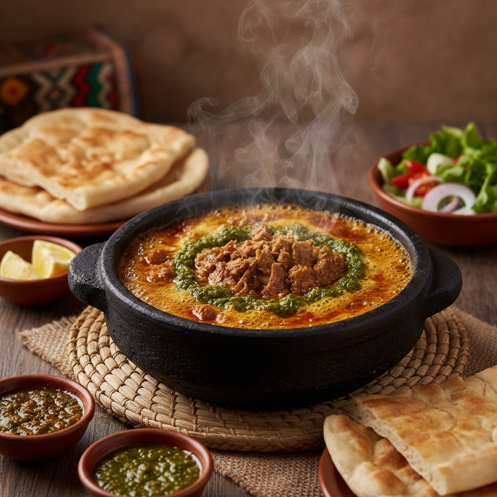 You are currently viewing الفحسة الصنعانية الأصلية – أسرار اللحم الذائب ومرق الحلبة بلمسة شيف تيتا