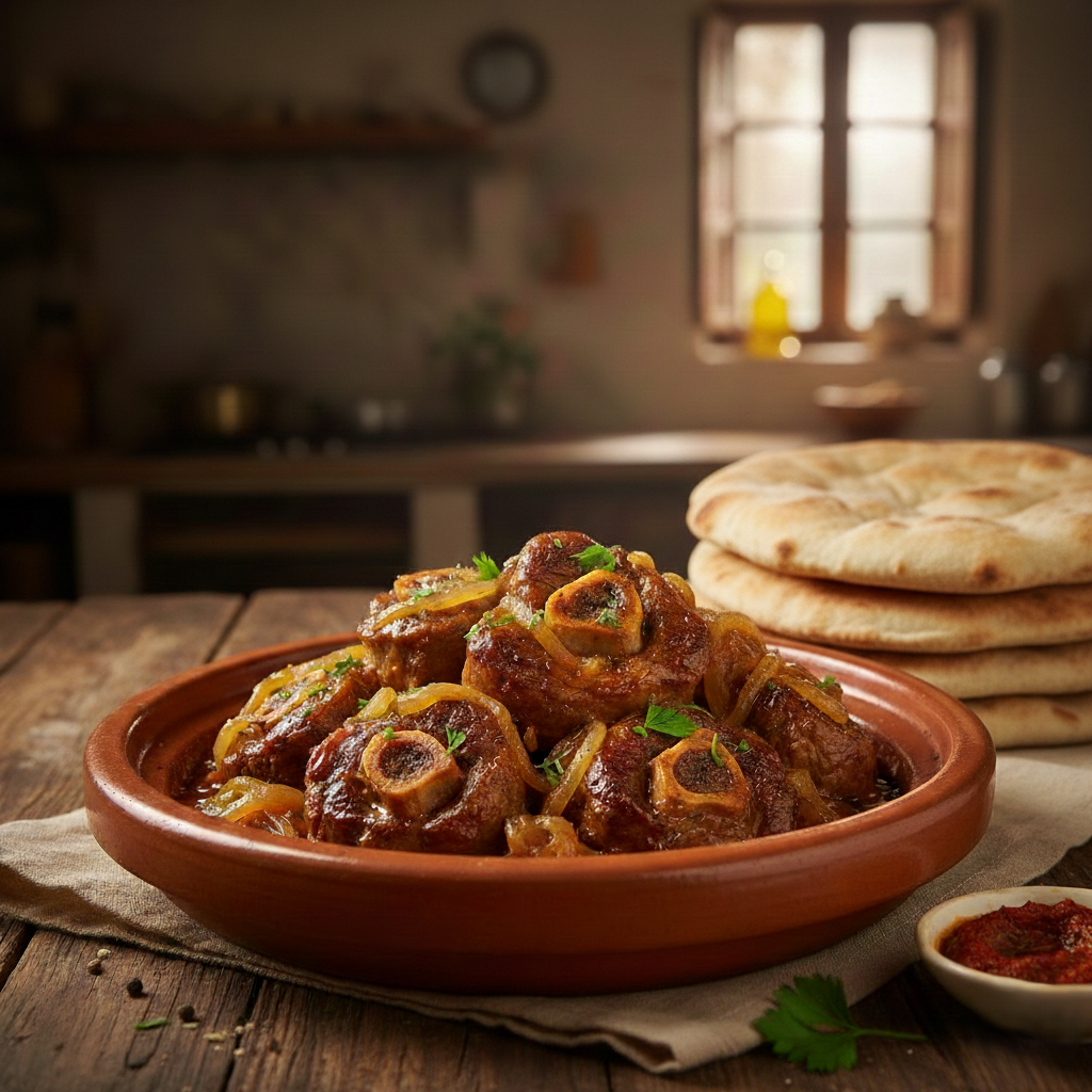 You are currently viewing طاجن العكاوي بالبصل المكرمل – سر اللحم الذائب والصوص البني مع شيف تيتا