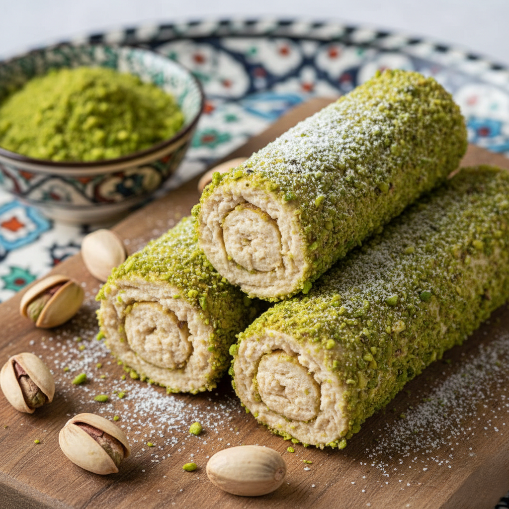 You are currently viewing رهش رول بالفستق – حلى “الذوبان” الفاخر بلمسة عصرية مع شيف تيتا