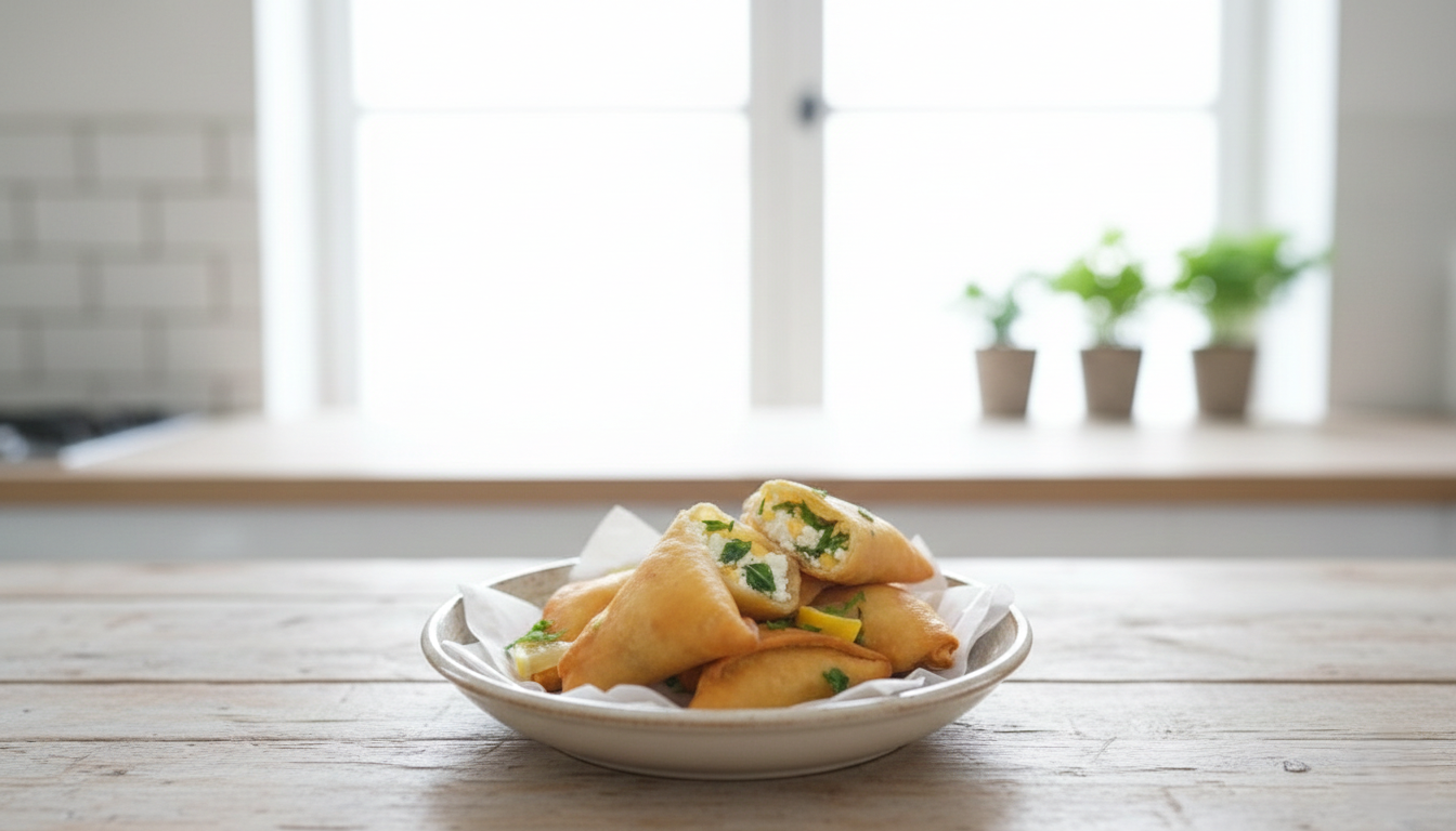 You are currently viewing طريقة عمل سمبوسة الأجبان الثلاثة بالنعناع (سر المذاق المنعش)