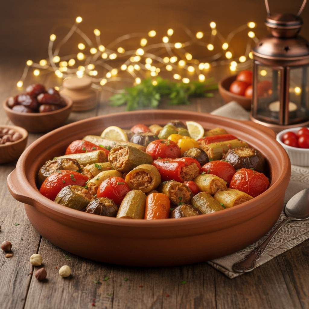 You are currently viewing المحشي المشكل (باذنجان، كوسة، فلفل، طماطم) – أسرار الخلطة الجبارة والتسوية المثالية مع شيف تيتا