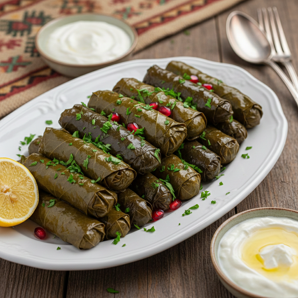 You are currently viewing محشي ورق العنب بالليمون ودبس الرمان – سر الورق الذائب والحشوة “المفلفلة” مع شيف تيتا