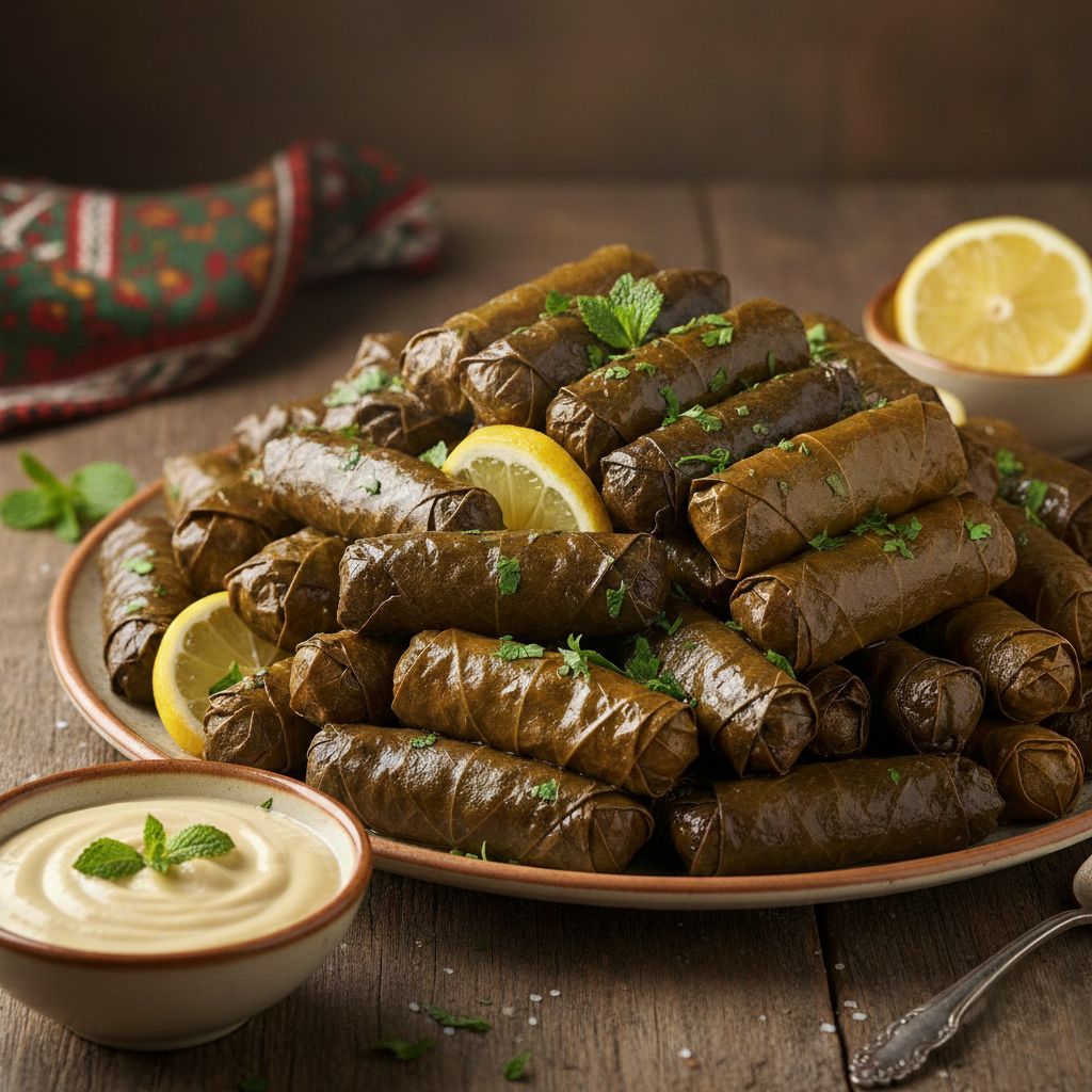 You are currently viewing محشي ورق عنب بالرز – أسرار الحشوة الحامضة واللمعة الدائمة مع شيف تيتا