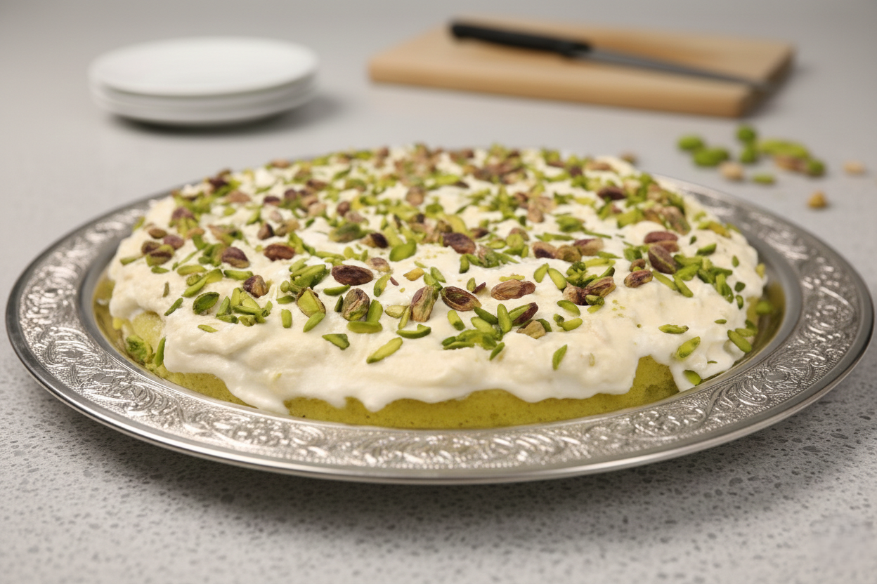 You are currently viewing المدلوقة الشامية بالقشطة والفستق – سر القوام الطري والنكهة الدمشقية مع شيف تيتا