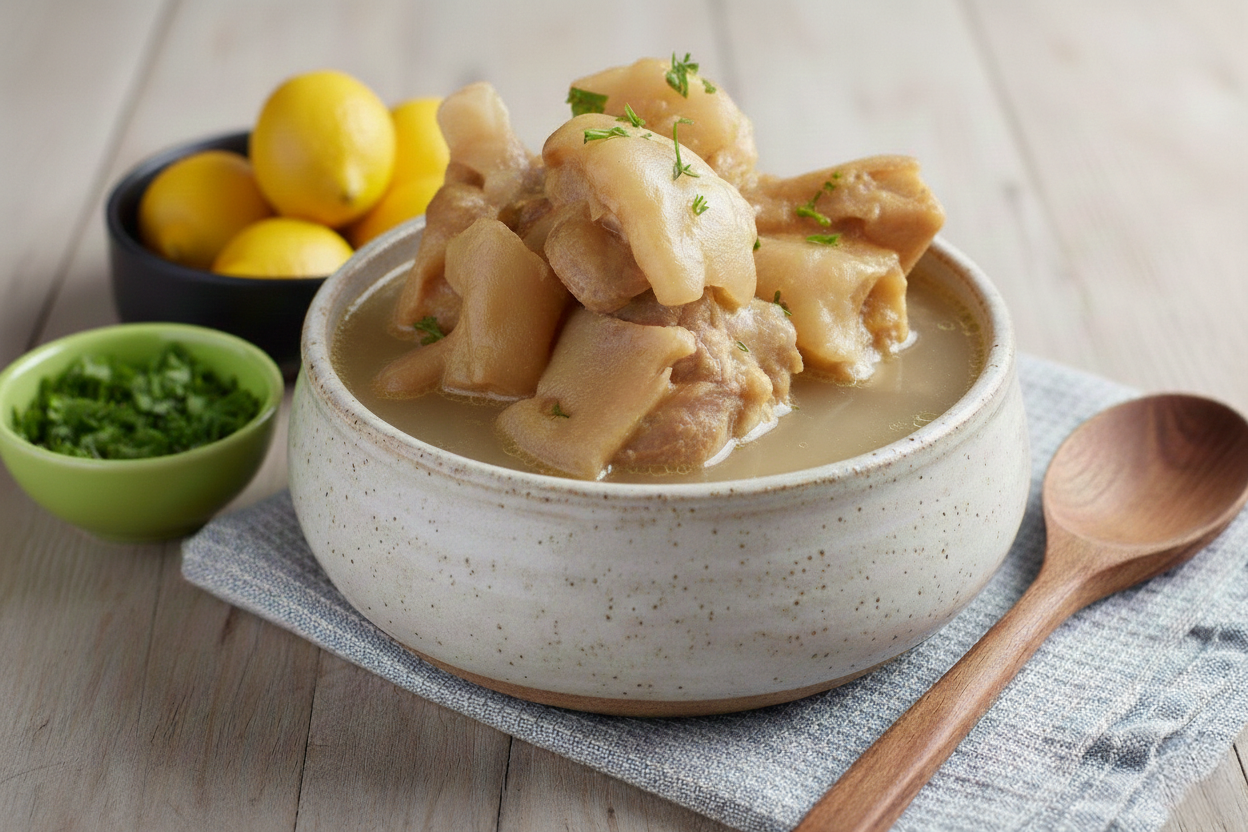 You are currently viewing شوربة الكوارع المخلية – مرق شفاف وطعم ذائب كالحلوى بلمسة شيف تيتا